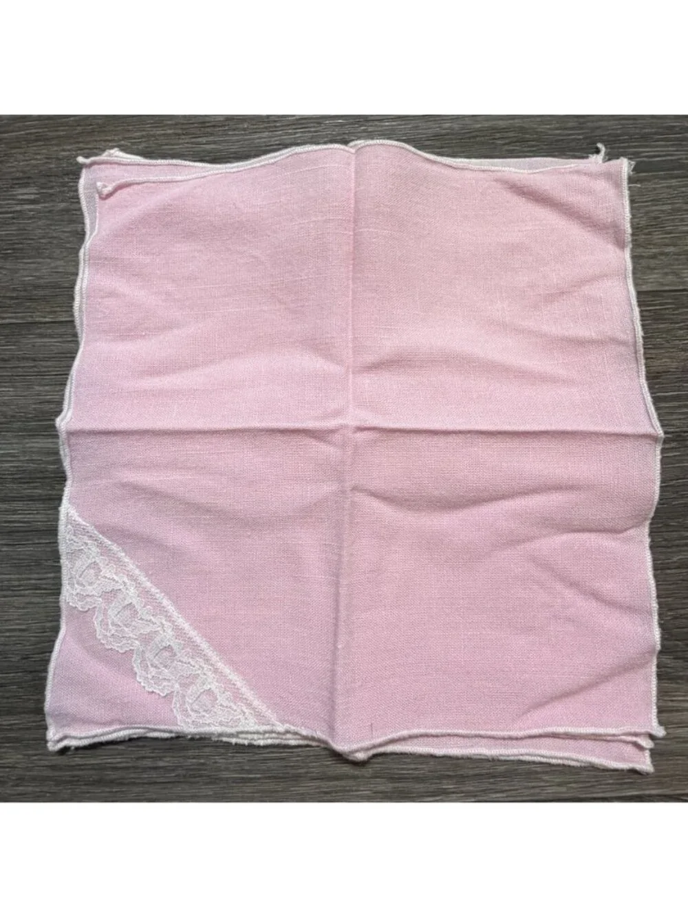 Set 4 Pink Linen Napkins With White Lace Trim Elegant Tea Party Cottagecore